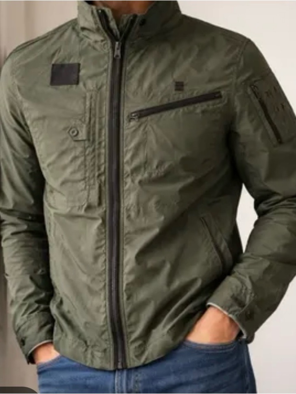 Men's Olive -green G-Star RAW nylon utility biker or cargo-style full-zip jacket